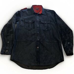 VTG Tommy Hilfiger 100% Leather Shirt Jacket Navy Blue, SZ SMALL, Made In Italy